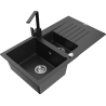 Mexen Matias granite sink 1.5-bowl with drainer and kitchen tap Rita, black/silver metallic - 6502-73-670300-70