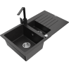 Mexen Matias lavello in granito a 1,5 vasche con scolapiatti e miscelatore da cucina Rita, nero/argento metallizzato
