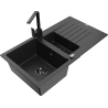 Mexen Matias fregadero de granito de 1,5 senos con escurridor y grifo de cocina Rita, negro/plata - 6502-73-670300-70-B