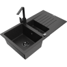 Mexen Matias granitīgs izlietne ar 1,5 nodalījumiem ar notekplāti un virtuves jaucējkrānu Rita, melns/sudrabs