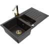 Mexen Matias fregadero de granito de 1,5 senos con escurridor y grifo de cocina Rita, negro/dorado - 6502-75-670300-50