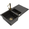 Mexen Matias lavello in granito 1,5 vasche con scolapiatti e rubinetto cucina Rita, nero/oro - 6502-75-670300-50