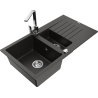 Mexen Matias lavello in granito 1,5 vasche con sgocciolatoio e rubinetto da cucina Rita, nero/oro - 6502-75-670300-00