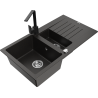 Mexen Matias granite sink 1.5-bowl with drainer and Rita kitchen tap, black/gold - 6502-75-670300-70