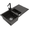 Mexen Matias lavello in granito 1,5 vasche con scolapiatti e miscelatore cucina Rita, nero/oro - 6502-75-670300-70