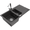Mexen Matias granite sink 1.5-bowl with drainer and Rita kitchen tap, speckled black - 6502-76-670300-00