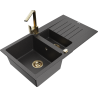 Mexen Matias 1.5-bowl Granite Sink with Drainer and Rita Kitchen Tap, Speckled Black - 6502-76-670300-50