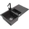 Mexen Matias granite sink 1.5-bowl with drainer and Rita kitchen tap, black speckled - 6502-76-670300-70