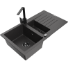 Mexen Matias 1.5-bowl granite sink with drainer and Rita kitchen tap, speckled black - 6502-76-670300-70-B