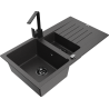 Mexen Matias fregadero de granito de 1,5 senos con escurridor y grifo de cocina Rita, negro moteado - 6502-76-670300-70-B