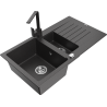 Mexen Matias granite sink 1.5-bowl with drainer and kitchen tap Rita, speckled black - 6502-76-670300-76