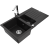 Mexen Matias Granite Sink 1.5 Bowl with Drainer and Rita Kitchen Tap, Black - 6502-77-670300-00