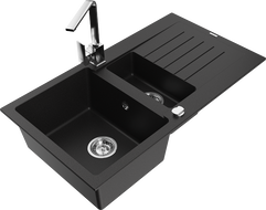Mexen Matias granitni sudoper s 1,5 komore s ocjedilom i kuhinjskom slavinom Rita, crna - 6502-77-670300-00