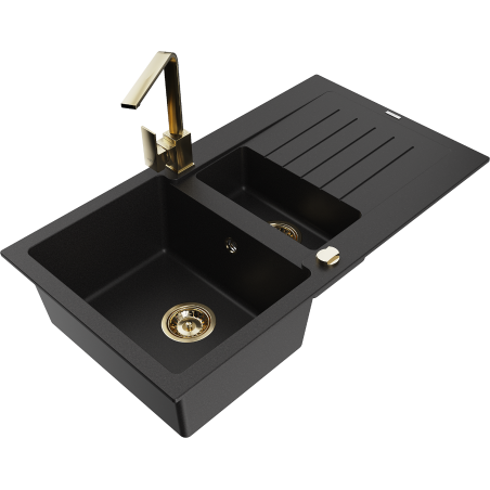Mexen Matias granitdiskbänk 1,5-fack med avrinningsyta och köksblandare Rita, svart - 6502-77-670300-50