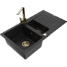 Mexen Matias granite sink 1.5-bowl with drainer and Rita kitchen tap, black - 6502-77-670300-50