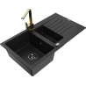 Mexen Matias granite sink 1.5-bowl with drainer and Rita kitchen tap, black - 6502-77-670300-50-B