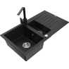 Mexen Matias 1.5-bowl granite sink with drainer and Rita kitchen tap, black - 6502-77-670300-70