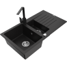 Mexen Matias évier en granit 1,5 bac avec égouttoir et robinet de cuisine Rita, noir - 6502-77-670300-70