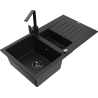 Mexen Matias granitais izlietne, 1,5 kameras ar notekas virsmu un virtuves krānu Rita, melna - 6502-77-670300-70-B