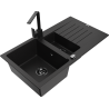 Mexen Matias granite sink 1.5-bowl with drainer and kitchen tap Rita, black - 6502-77-670300-70-B