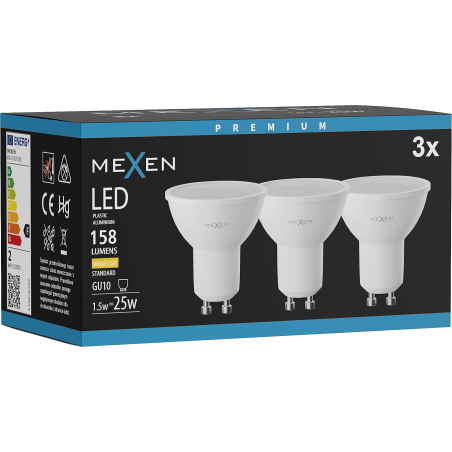 Mexen Nova 3x LED spuldze GU10, 1,5W, Silta - 3000K, 158 lm - L107-GU10-0130-01x03