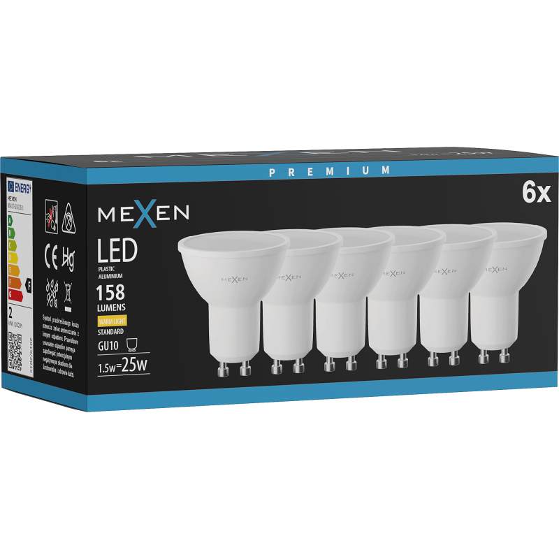 Mexen Nova 6x żarówka LED GU10, 1,5W, Ciepła - 3000K, 158 lm - L107-GU10-0130-01x06