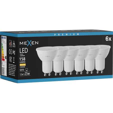 Mexen Nova 6x żarówka LED GU10, 1,5W, Ciepła - 3000K, 158 lm - L107-GU10-0130-01x06