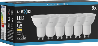 Mexen Nova 6x LED-pirn GU10, 1,5W, Soe - 3000K, 158 lm - L107-GU10-0130-01x06
