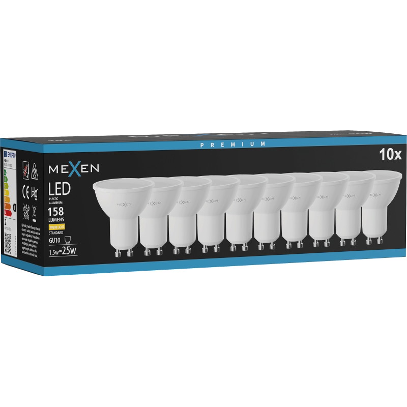 Mexen Nova 10x LED-lampa GU10, 1,5W, Varm - 3000K, 158 lm - L107-GU10-0130-01x10