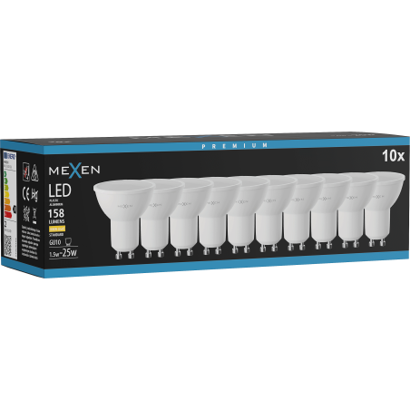 Mexen Nova 10x żarówka LED GU10, 1,5W, Ciepła - 3000K, 158 lm - L107-GU10-0130-01x10