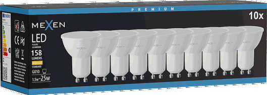 Mexen Nova 10x LED pirn GU10, 1,5W, Soe - 3000K, 158 lm - L107-GU10-0130-01x10