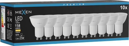 Mexen Nova 10x LED žarulja GU10, 1,5W, Topla - 3000K, 158 lm - L107-GU10-0130-01x10