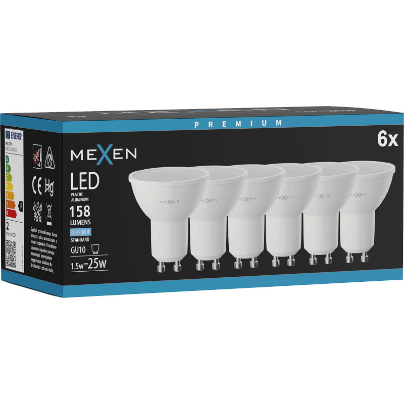 Mexen Nova 6x LED-lamp GU10, 1,5W, Koud - 6500K, 158 lm - L107-GU10-0165-01x06