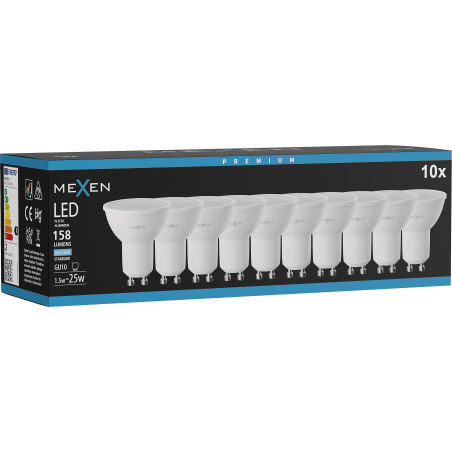Mexen Nova 10x żarówka LED GU10, 1,5W, Zimna - 6500K, 158 lm - L107-GU10-0165-01x10