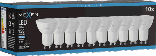 Mexen Nova 10x LED-lamppu GU10, 1,5W, Kylmä - 6500K, 158 lm - L107-GU10-0165-01x10
