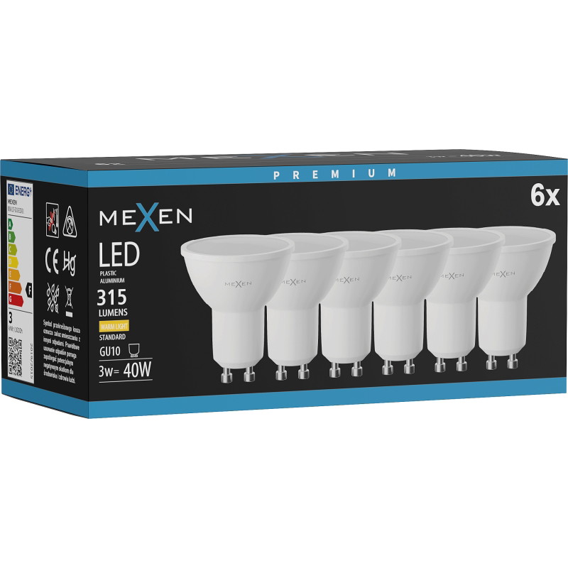 Mexen Nova 6x LED lamp GU10, 3W, Warm - 3000K, 315 lm - L107-GU10-0330-01x06