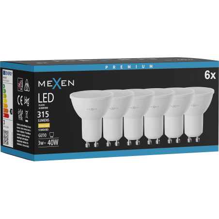 Mexen Nova 6x LED žarnica GU10, 3W, Topla - 3000K, 315 lm - L107-GU10-0330-01x06