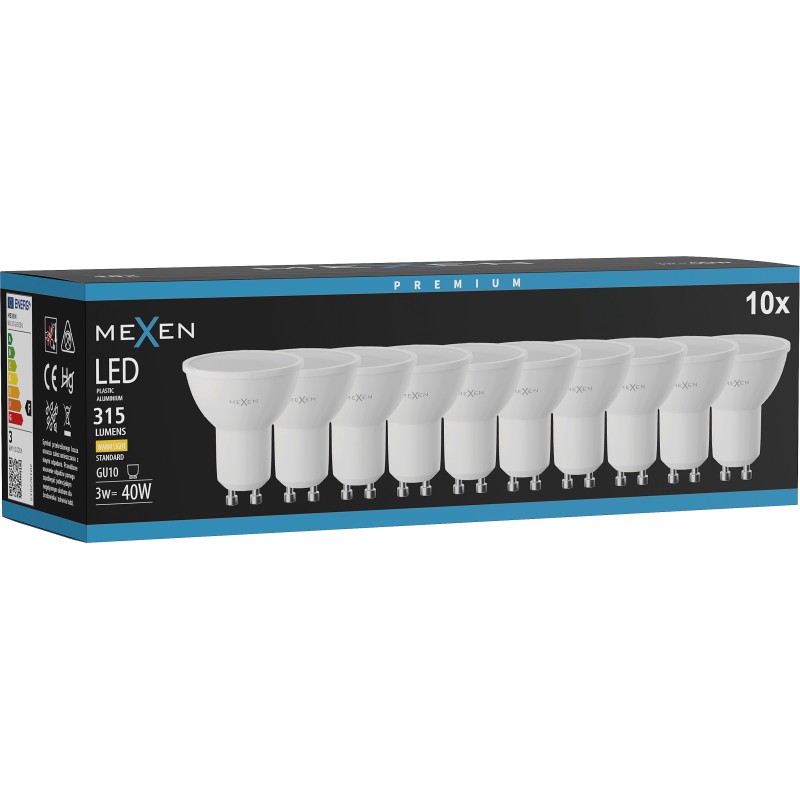 Mexen Nova 10x LED-lamppu GU10, 3W, Lämmin - 3000K, 315 lm - L107-GU10-0330-01x10
