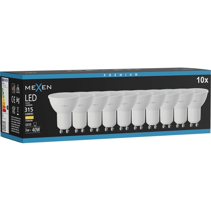Mexen Nova 10x żarówka LED GU10, 3W, Ciepła - 3000K, 315 lm - L107-GU10-0330-01x10