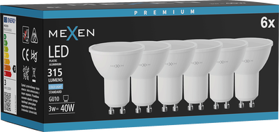 Mexen Nova 6x LED-pirn GU10, 3W, Külm - 6500K, 315 lm - L107-GU10-0365-01x06