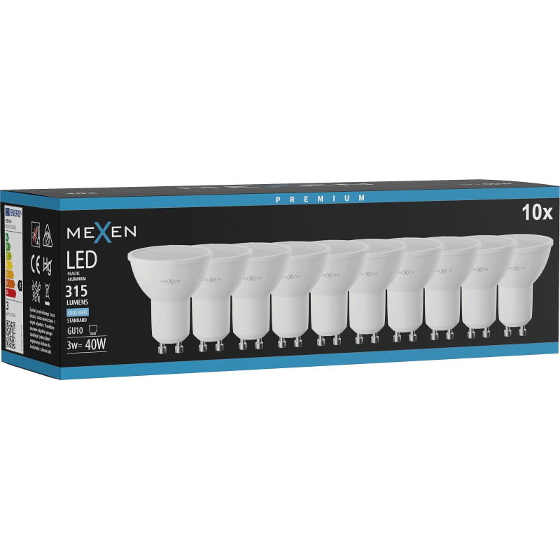 Mexen Nova 10x Lampadina LED GU10, 3W, Fredda - 6500K, 315 lm - L107-GU10-0365-01x10