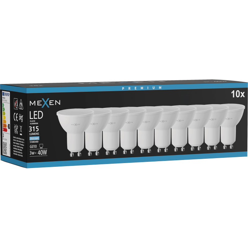 Mexen Nova 10x żarówka LED GU10, 3W, Zimna - 6500K, 315 lm - L107-GU10-0365-01x10