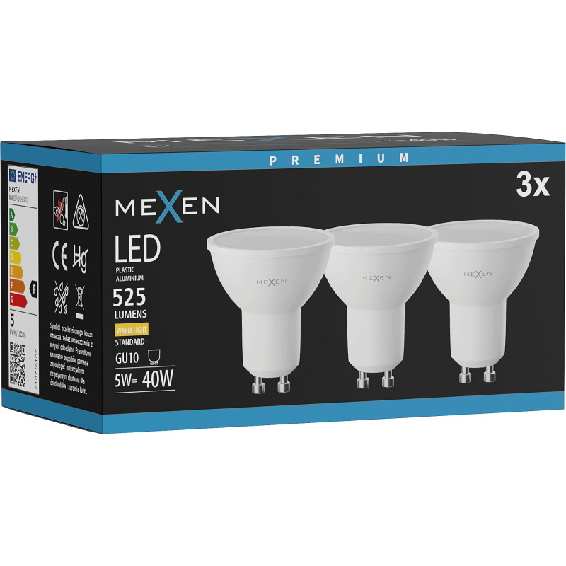 Mexen Nova 3x LED-lamp GU10, 5W, Warm - 3000K, 525 lm - L107-GU10-0530-01x03