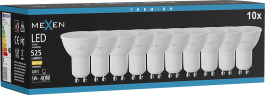 Mexen Nova 10x LED pirn GU10, 5W, Soe - 3000K, 525 lm - L107-GU10-0530-01x10