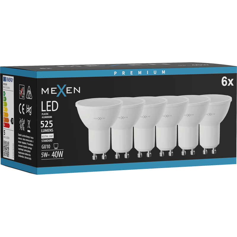 Mexen Nova 6x LED spuldze GU10, 5W, Neitrāla - 4000K, 525 lm - L107-GU10-0540-01x06