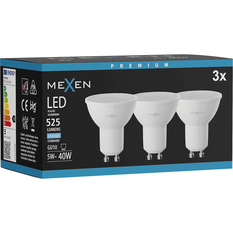Mexen Nova 3x Ampoule LED GU10, 5W, Froid - 6500K, 525 lm - L107-GU10-0565-01x03