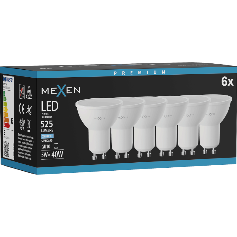 Mexen Nova 6x LED spuldze GU10, 5W, Auksts - 6500K, 525 lm - L107-GU10-0565-01x06