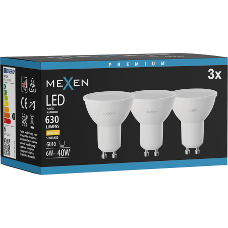 Mexen Nova 3x LED spuldze GU10, 6W, Silta - 3000K, 630 lm - L107-GU10-0630-01x03
