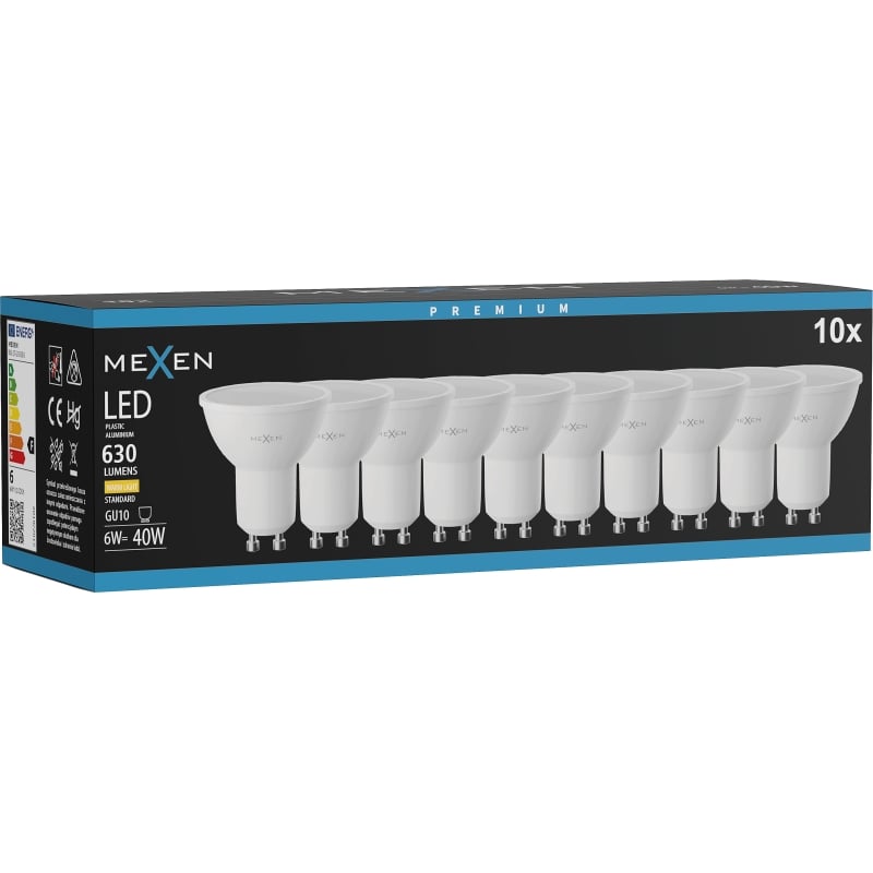 Mexen Nova 10x Lampadina LED GU10, 6W, Calda - 3000K, 630 lm - L107-GU10-0630-01x10