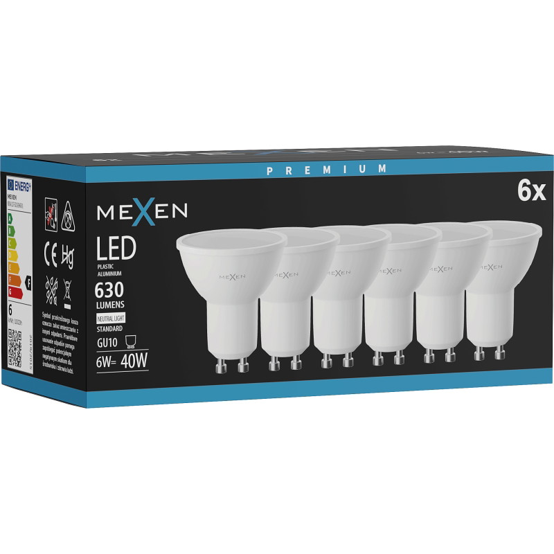 Mexen Nova 6x LED-lamppu GU10, 6W, Neutraali - 4000K, 630 lm - L107-GU10-0640-01x06